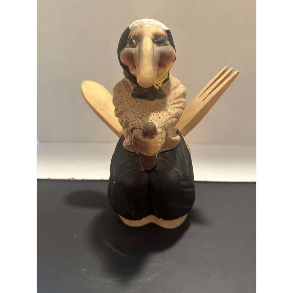 Vintage Good Luck Ceramic Kitchen Witch Baba‎ Yaga Kitchen Utensil Holder